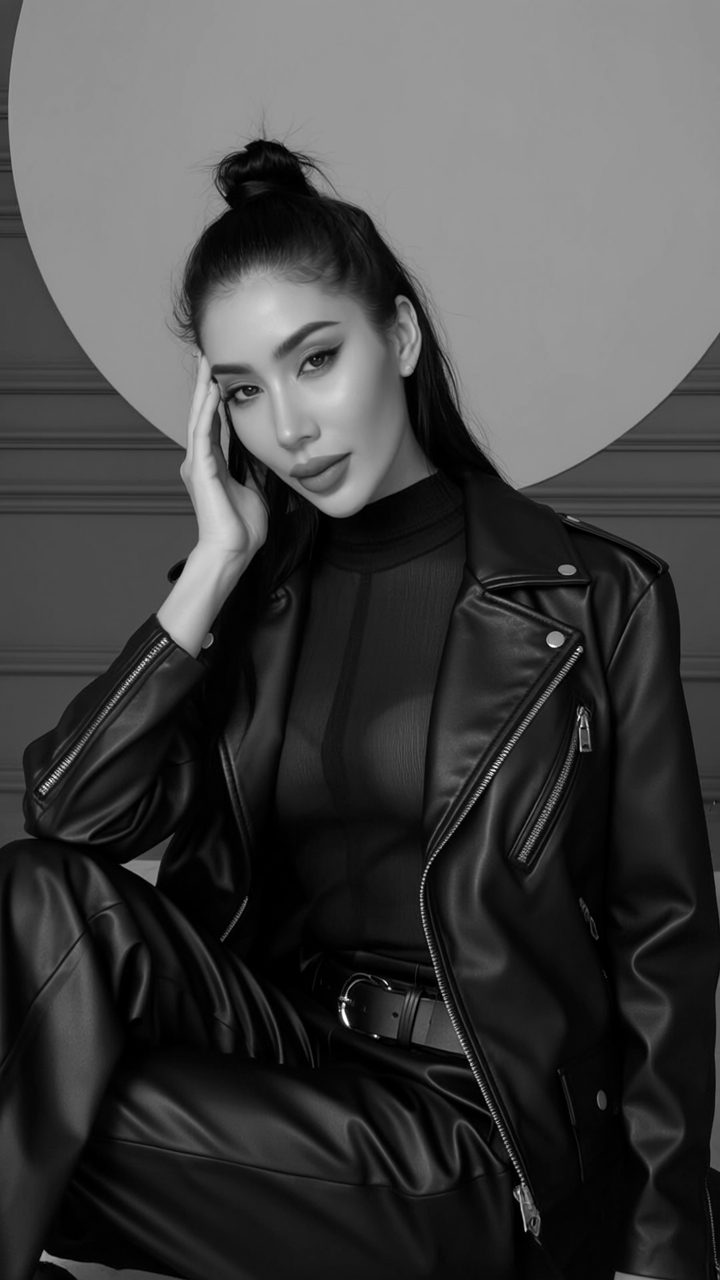 AURAA con chaqueta de cuero